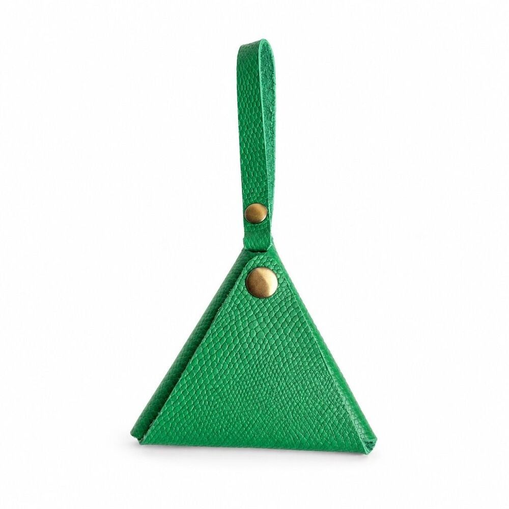 Handmade Thai Leather Triangle Coin Purse Emerald Green Reptile Embossed Case